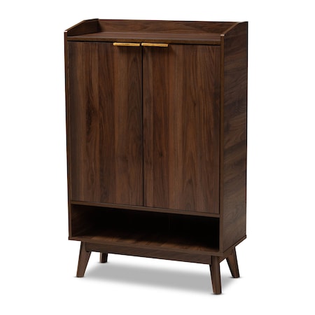 Baxton Studio Lena Mid-Century Walnut Finished 5-Shelf Wood Entryway Shoe Cabinet 157-9536